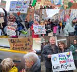 "Kids need more kites less flights" banner in climate demo